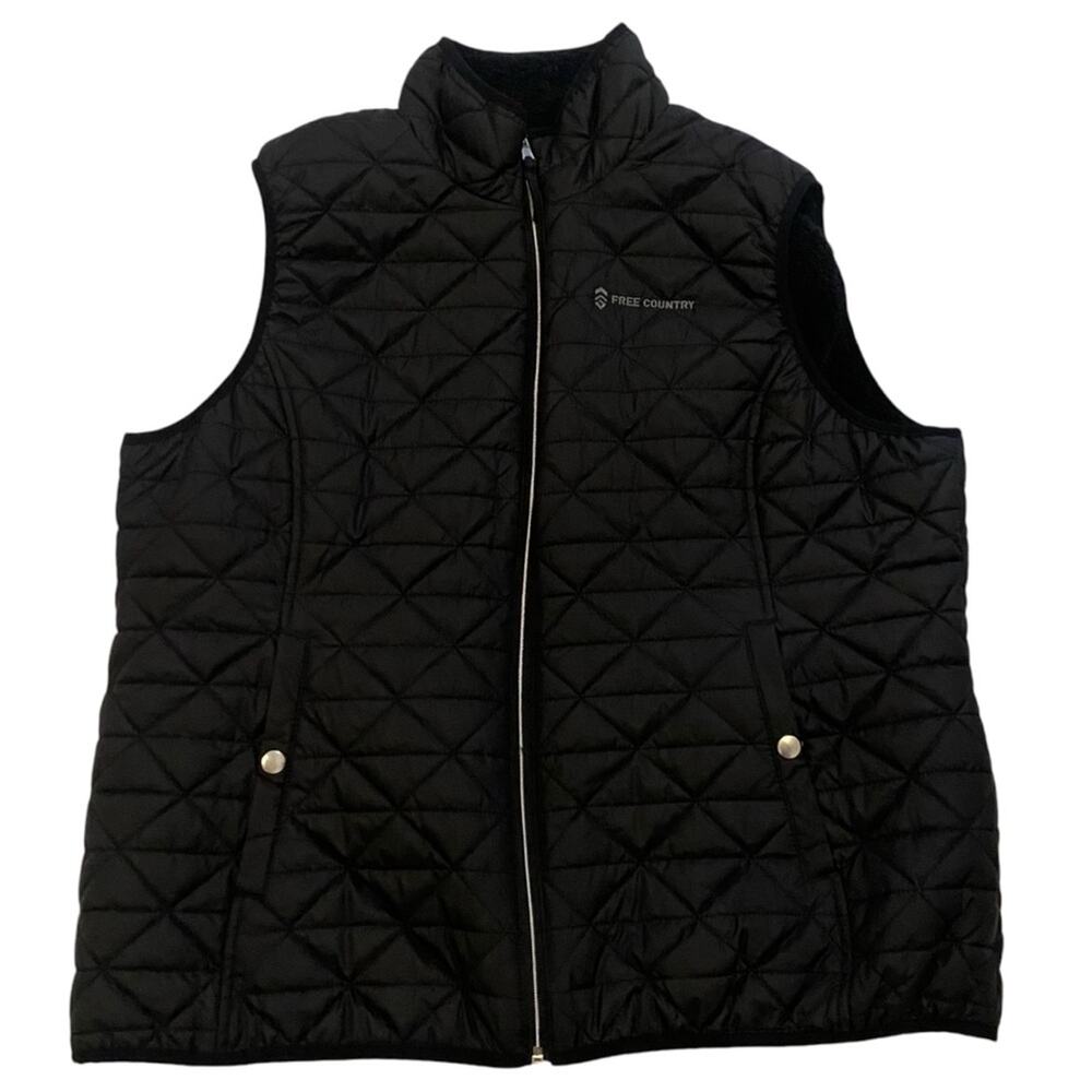 Women's Free Country Size XXL Reversible Quilted Puff/Fleece Black Full Zip Vest